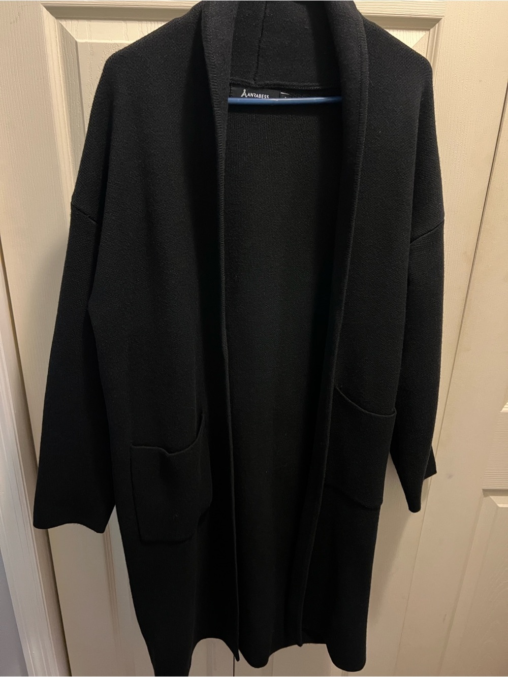 Black Open Front Long Cardigan with Pockets